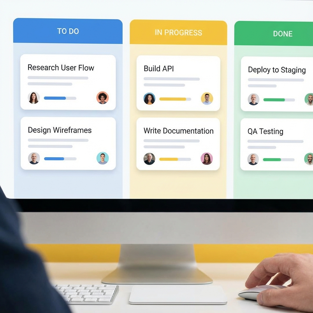 UI Closeup showing the task card design with the new colorful headers